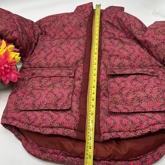 Numph Anthropologie Pink Red Floral Winter Coat Size Small - Picture 9 of 9